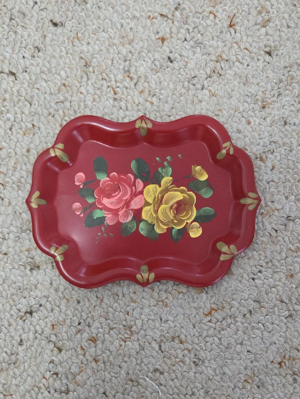 Hand Painted Red Toleware Trays
